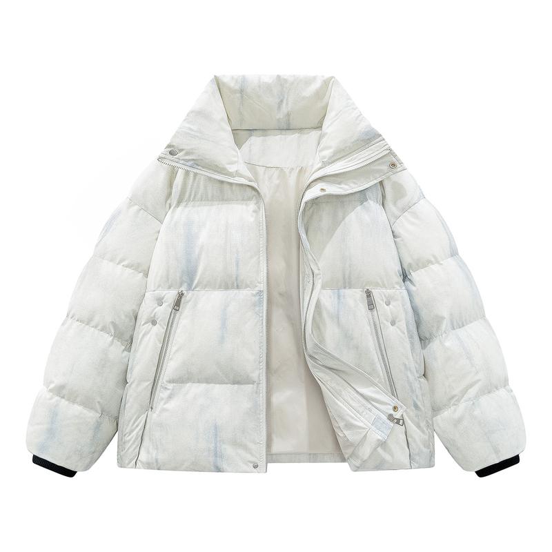 Men's/Women's Tie-Dye White Puffer Jacket, Stand Collar Warm Winter Down Outerwear