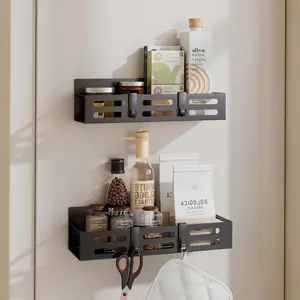 SETBAOO 2 Pack Magnetic Spice Rack for Refrigerator, Black Magnetic Shelf and Fridge Kitchen Cabinet Organizers Storage Seasoning Organization Mini Shelves, Organizadores De Cocina
