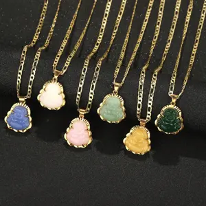 Unisex 14K Gold Plated Buddha Necklace, 3MM Flat Figaro Strap Necklace, Exquisitely Crafted Durable Over Time Fashion Accessory, Versatile Gift for Loved Ones,summervibes
