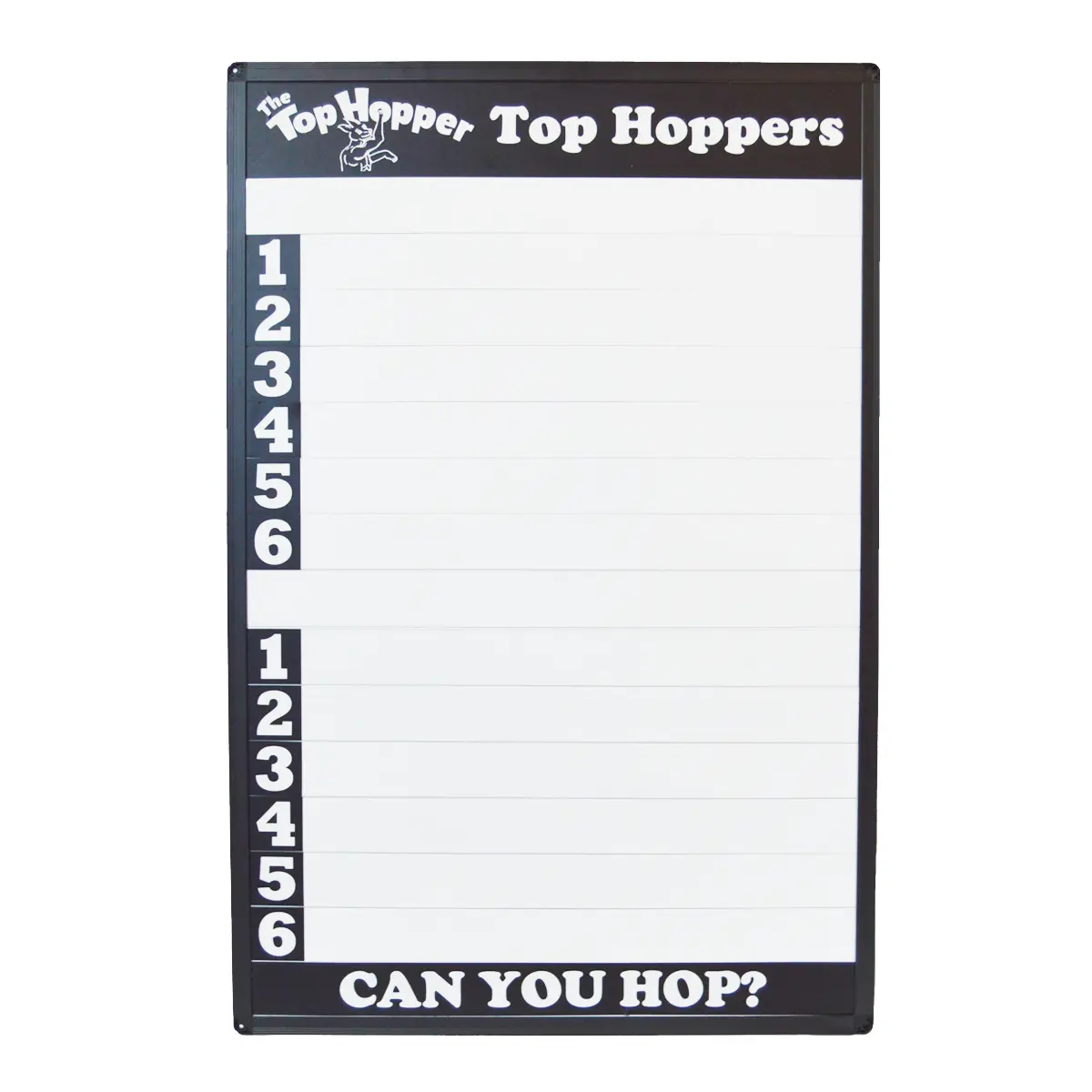 The Top Hopper Leader Board, 36"x24" Dry Erase Board, Removeable Strips