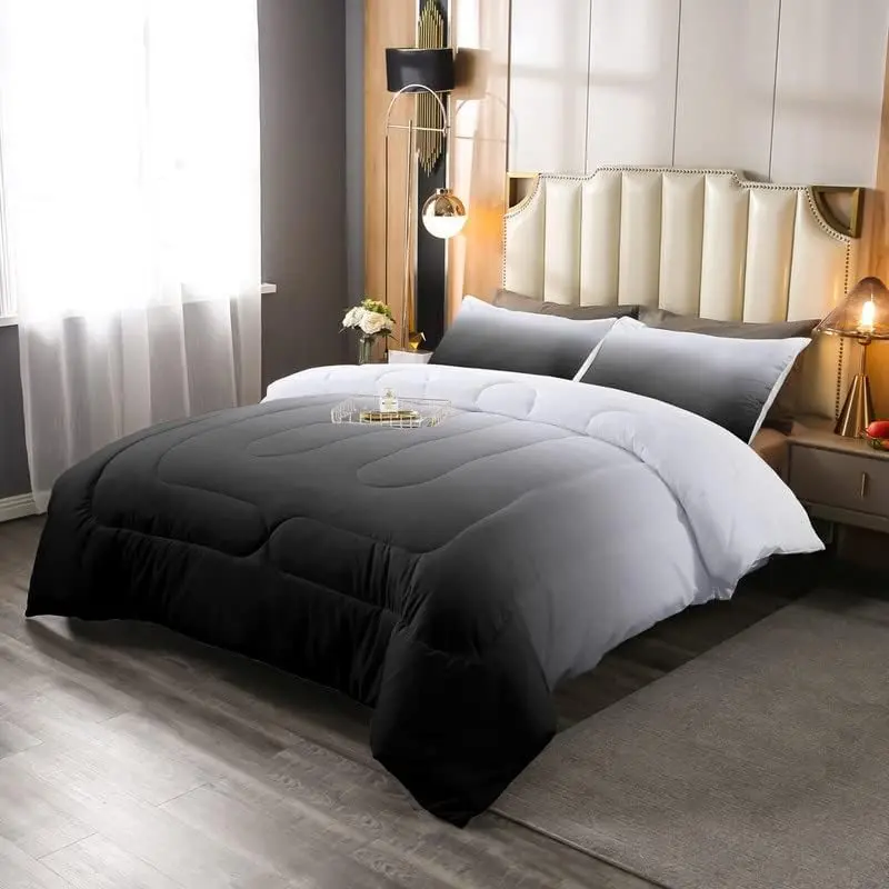 Grey Black Ombre Comforter Set,Gray White Gradient Comforter,Modern Abstract Art Bedding Set,Bedroom Decor Gift Farmhouse Theme Down Comforter, Decorative Bedding Set, Microfiber Bedding Set