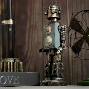 Rustic-Style American Retro Resin Robot Statue, No Power Needed, Indoor & Outdoor Home Decoration, Movie Theme, Living Room Decor