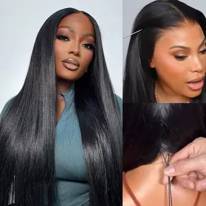 [HOT] Megalook 13x6 Glueless Lace Frontal Wig Pre-Everything Ear To Ear Natural Hairline HD Lace Skin Melted Silky Straight 220% Density Human Hair Wigs With Drawstring