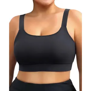 Daci Women Plus Size Sports Bra Bikini Top Only Push Up Scoop Neck Bathing Suit Top Full Coverage Swimsuit Top for Large Bust