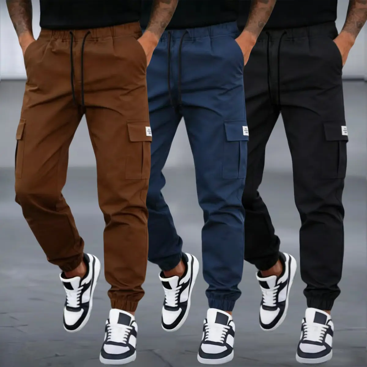 Coffee color + dark blue + black