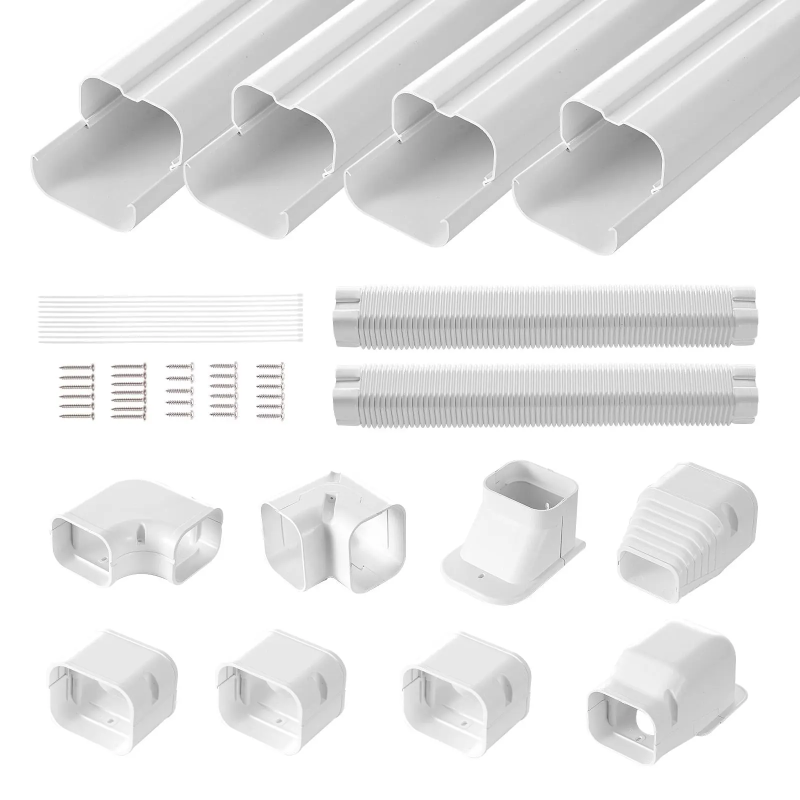 【SummerFinds】VEVOR 3-in W 17.6Ft L PVC Decorative Air Conditioner Pipe & Mini Split Line Set Cover, 4 Straight Ducts & Full Components, Easy Installation, Paintable for Heat Pumps, White Aircon Accessories