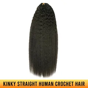 Ygwigs Kinky Straight Feather Crochet Hair Extension Human Hair for Miracle Knots Double-Strand 60g/Bundle