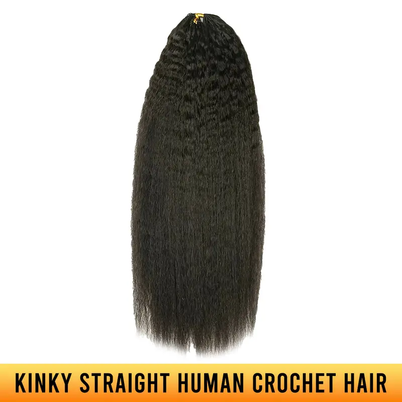 Ygwigs Kinky Straight Feather Crochet Hair Extension Human Hair for Miracle Knots Double-Strand 60g/Bundle