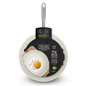 Ceramic Fry Pan Nonstick 12 Inch Cream Frying Pan - Cookware for Versatile Cooking
