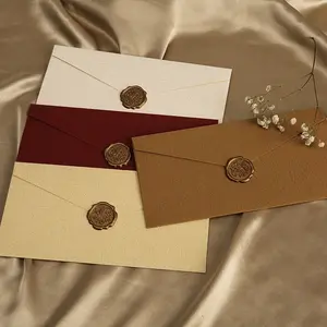 8pcs Vintage Linen Envelope Set 22x11cm, Unique Envelopes, Wedding Invitation Postcards, Fire Wax Seals, 4 Colors, Ideal for Valentine's Day