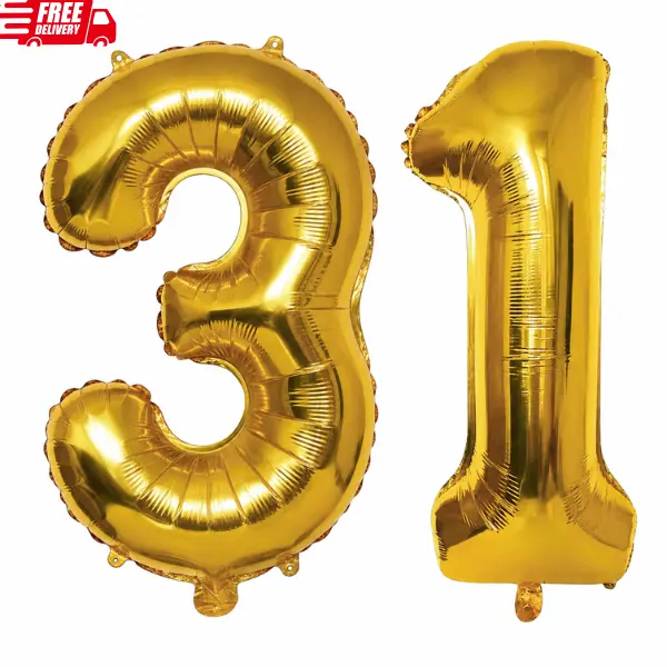 32-Inch Gold Mylar Foil Number Balloons (31-39) - Helium/Air-Filled Metallic Decor for 31st Birthday, Anniversary Parties