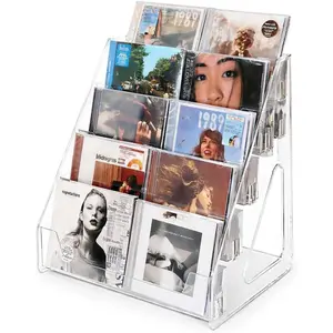 Acrylic 5-Tier Cascading CD Storage Organizer Holds Up to 30 CD Jewel Cases Clear CD & DVD Display Shelf for Music Postcards & Cosmetics 1PC