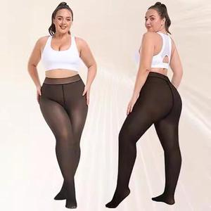 Women's Plus Size Black Translucent Fleece Leggings for Winter Thermal Underwear - High Waist - Dress, Comfortable Elegant Style