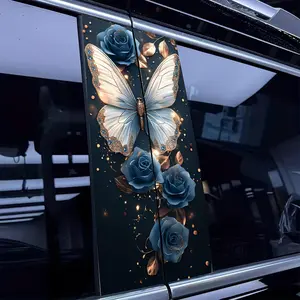 Butterfly & Rose Pattern Car Sticker, Self-adhesive Car B-pillar Sticker, Car Exterior Decorative Sticker for Car, SUV, Mpv, Sticker for cars, Computer Refrigerator Decor, Multipurpose Car Decal