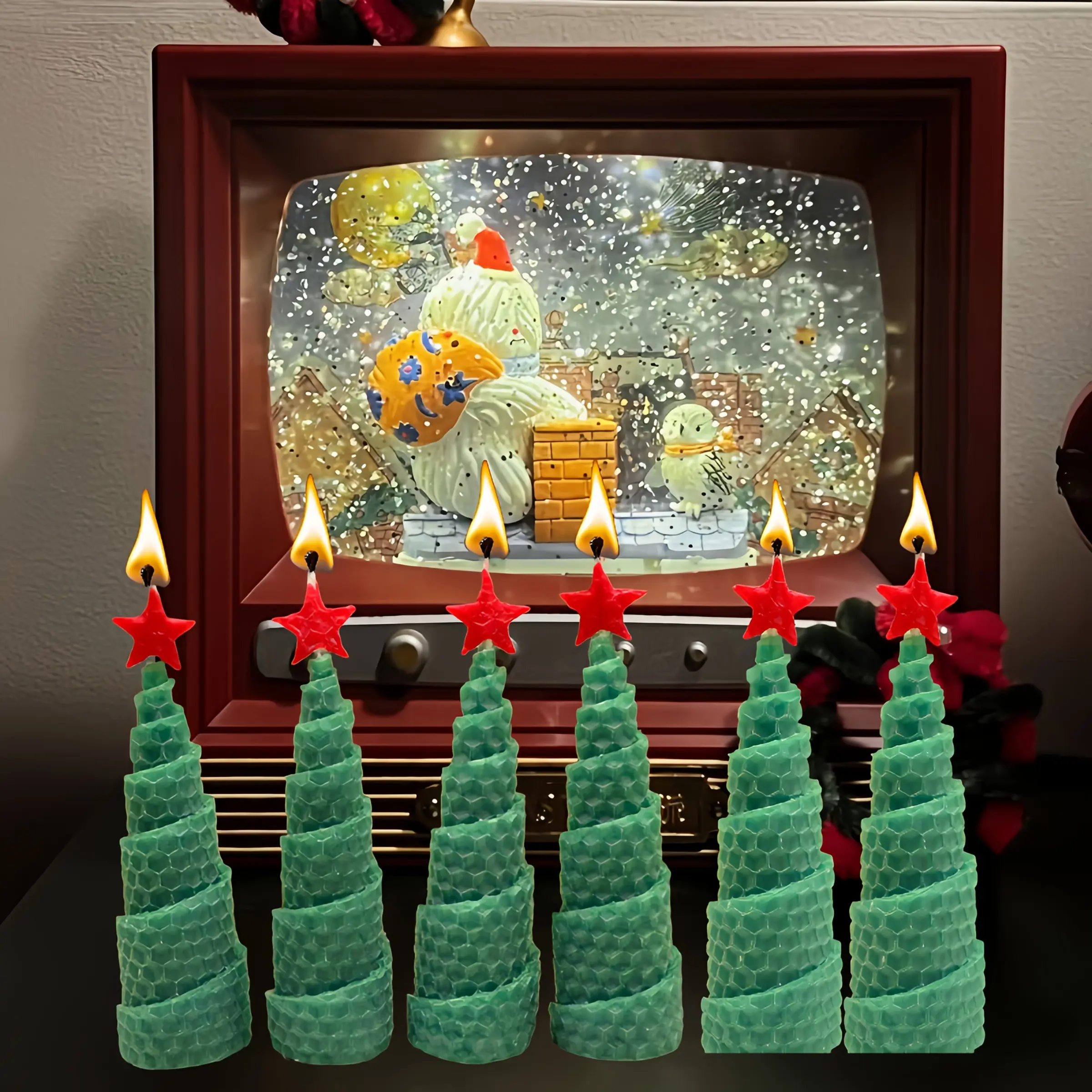 6 Pack Christmas Tree Beeswax Candles, Holiday Decor for Home, Decorations and Ornaments, Festive Christmas Atmosphere, Unique Christmas Gifts Idea, Christmas Tree Shaped Candles for Decoration (size:3.5×10cm)