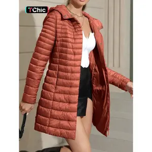 Women'sPlusSizeLongHoodedJacket,CasualFall&WinterCoatwithPockets,ZipperDesign,WarmWovenFabric,ElegantStyle