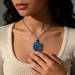 Handmade glass pendant necklace with woven rope and gift box, spiritual protection amulet jewelry, ideal choice for gift giving