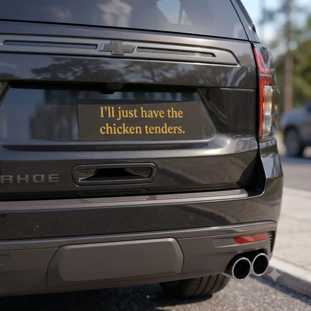 Funny "I'll Just Have the Chicken Tenders" Car Magnet - Food Humor Magnetic Decal, Removable Bumper & Truck Magnet, Funny Vehicle Accessory Gift