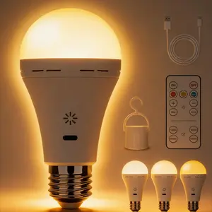 Comfortable Warm Light LED Bulb, Rechargeable Wireless Remote Control, Adjustable Brightness, Hook for Anywhere, USB Emergency Backup Bulb