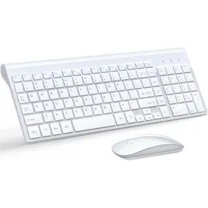 Wireless Keyboard and Mouse Ultra Slim Combo, 2.4G Silent Compact USB 2400DPI Mouse and Scissor Switch Keyboard Set with Cover, 2 AA and 2 AAA Batteries, for PC/Laptop/Windows/Mac - White