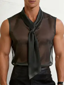 INCERUN Men's Casual Fashion Tank Top Muscle Singlet, Solid Color Plain Transparent Non-Removable Straps, Ideal for Daily Wear, Stylish and Comfortable