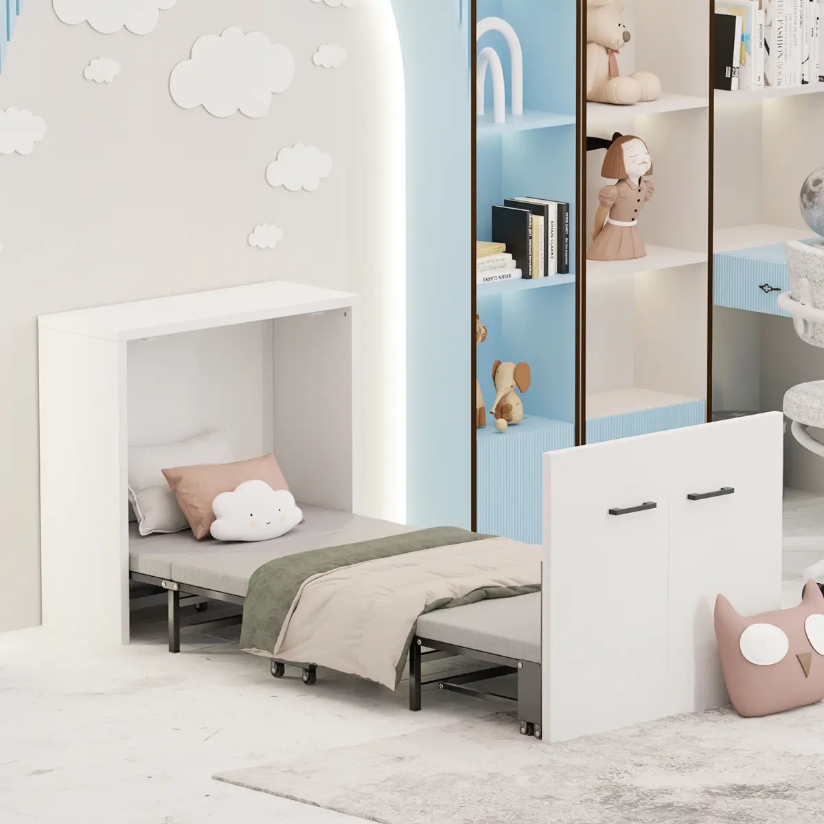 Lilypelle 2 in 1 Murphy Bed Cabinet with Mattress, Folded Cabinet Bed, Guest Bed Roll Away Bed Fold up Bed for Guest Bedroom, Living Room, 75" x 29" Folding Sleeping Cot Rollaway Bed Soothing Bed Foldable