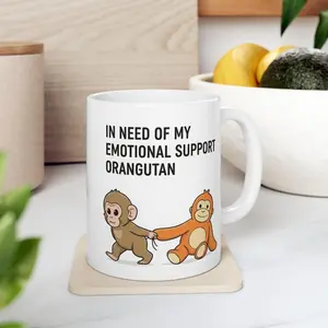 Punch Monkey Mug, Emotional Support Orangutan Cup, Viral Baby Monkey Gift for Introvert Coworker, Funny Mental Health Humor Meme Coffee