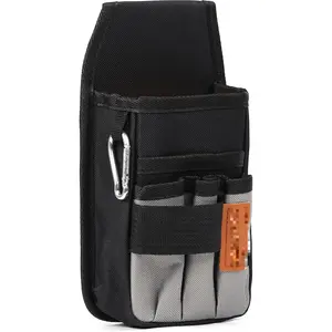 Small Tool Pouch with Belt Clip,Tool Belt Pouches,Electrician Tool Pouch.Mini Organizer Pocket Attachment for Tool Belt,5 Pockets and Heavy-Duty Metal Belt Clip Attachment.-