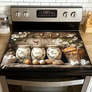 Rustic Kitchen Stove Cover Vintage Pot and Butterfly Decorative Mat Scratch-Proof, Non-Slip, Heat Resistant Multi-Purpose Kitchen Protection Pad Easy to Clean Suitable for Stoves/Washing Machines/Dryers/Irons 28.3*20.5in