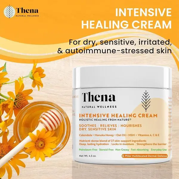 Thena Multifaceted Healing Cream for Dry, Sensitive, Irritated, Eczema, Psoriasis, Dermatitis-Prone Skin, Intense Repair Ointment with Calendula, Oat Oil & Manuka Honey, Soothes, Relieves & Nourishes