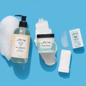 Barrier Bundle - Baby and kids care routine for sensitive skin to repair and protect skin's moisture barrier with three products: All Over Ointment Eczema Treatment, Hair + Body Wash, and Barrier Balm stick. Moisturize, hydrate, soothe, and cleanse