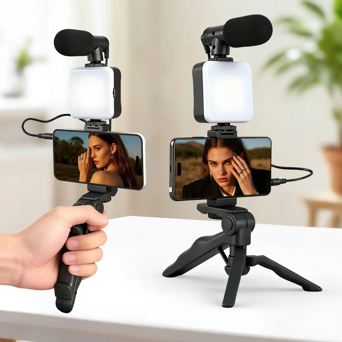 TINKSEN All-in-1 Portable Cellphone Vlogging Kit - Smartphone Accessory with Mini LED Video Light, Microphone, Phone Clip, Tripod for Vlogging, Live Streaming