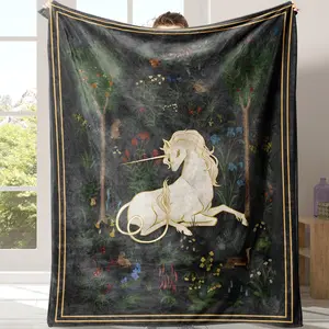 Unicorn Pattern Flannel Blanket, Soft Warm Throw Blanket with Storage Bag, Soft Comfy Blanket, Air-conditioned Room Accessories Blanket, Warm Nap Blanket for Home Office