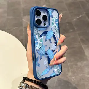 Chic Magnetic Case for iPhone11/12/13/14/15/16/promax Marine Pattern MagSafe Ready, Anti-Slip, Ultra Thin | Aesthetic Touch for Daily Use