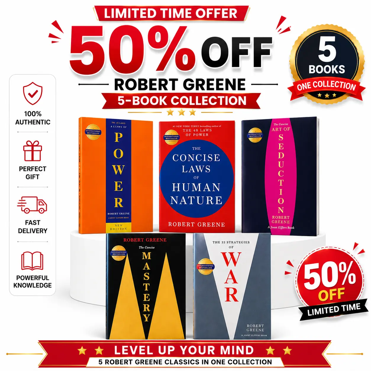 Robert Greene 5 Books Series, The Concise 48 Laws Of Power, The Concise Laws of Human Nature, The Concise Mastery, The Concise Art of Seduction, The 33 Strategies Of War, (Paperback Books)