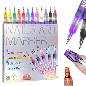 Fine Tips 3D Nail Art Pens 12 Vivid Colors 0.5 MM Water-based Marker Pens for Detailed Nail Art Patterns Quick Dry for Home Salon Use