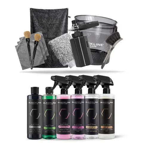 BLACKLINE Blackout Car Wash Kit - Complete Automotive Detailing Setup with Foam Cannon, Ultra Foam, Microfiber Towels, 3-Pack Wipes, Vent Brushes, Wheel Cleaner, Tire Dressing & More for Cars/SUVs Detailing Products (No Guesswork)