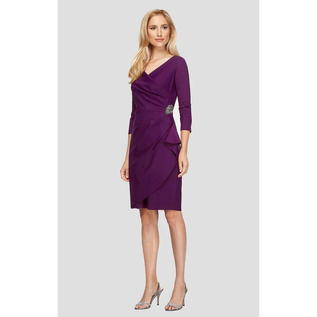 Compression Sheath Dress with Ruffle Skirt & Beaded Hip Detail