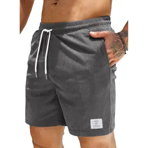 Relaxed Fit Corduroy Shorts with Side Pockets & Label Detail