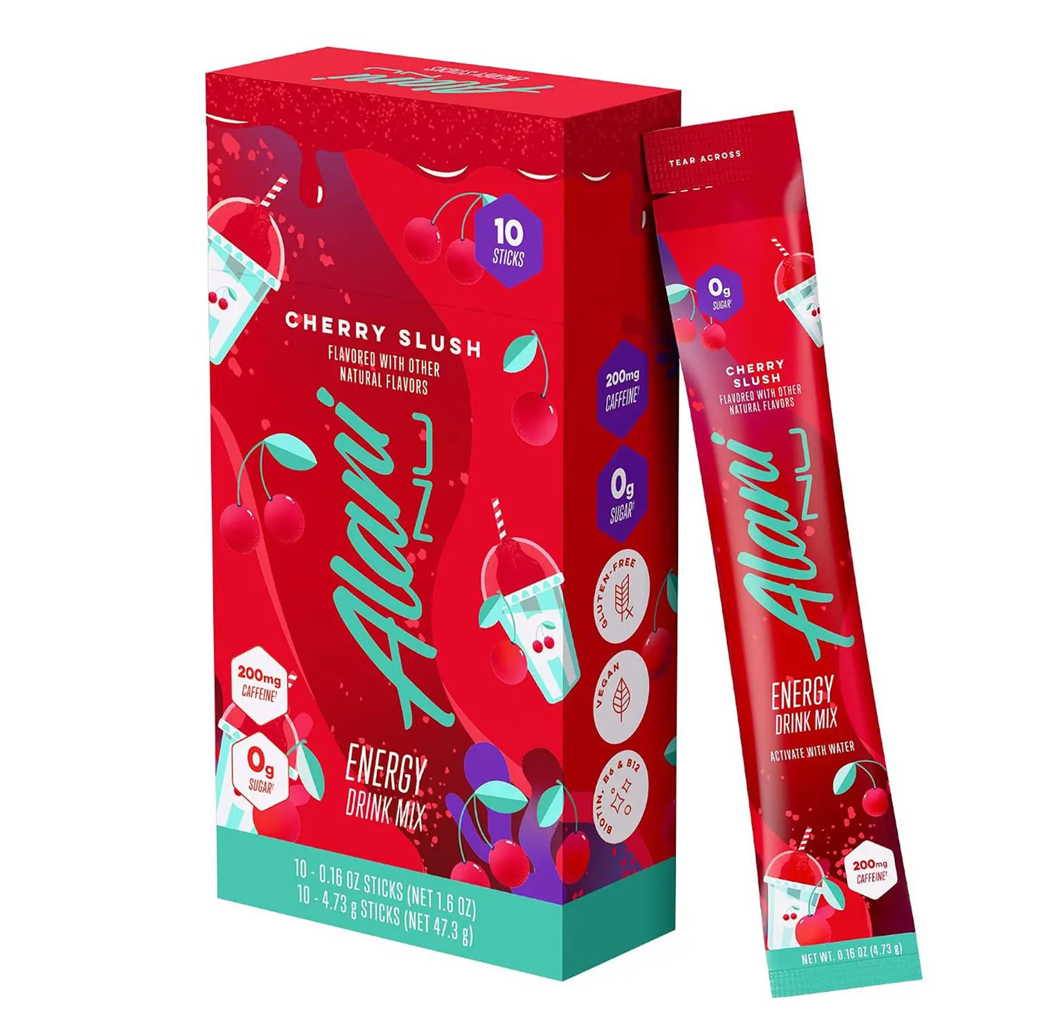 Alani Nu CHERRY SLUSH, Energy Sticks Drink Powder, 200mg Caffeine, Pre Workout Performance with Antioxidants, On-The-Go Drink Mix, Biotin, B Vitamins, Zero Sugar, 5 Calories, 10 Pack