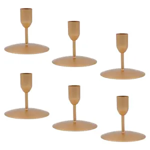 Gold Metal Taper Candle Holders - Iron Tapered Candles in 3 Shapes, Set of 6 or Set of 4, Gold Finish, Sturdy Design