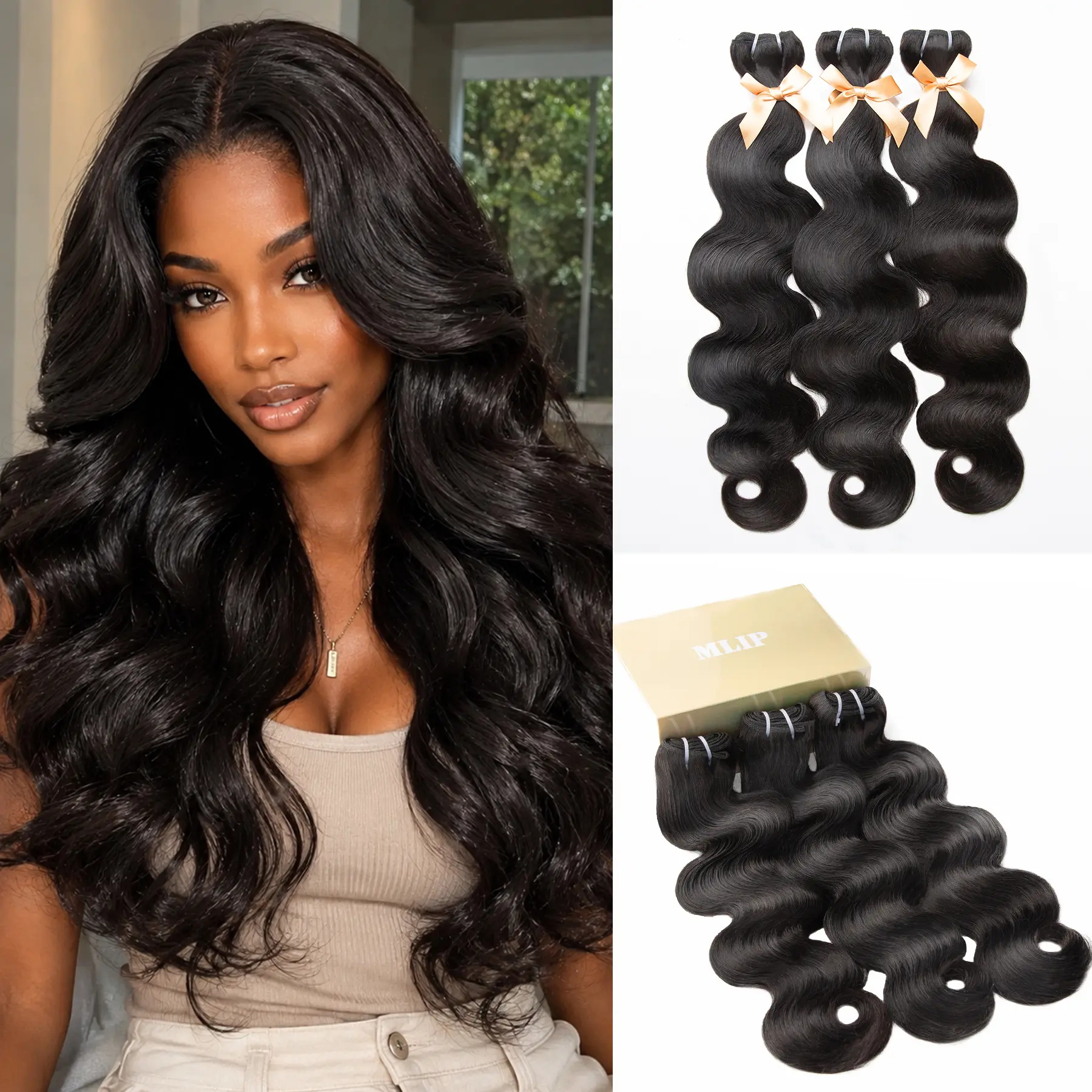 MLIP Hair 15A Raw Indian Virgin Hair Bundles - Double-Weft Natural Wavy Extensions, 100% Unprocessed, No Tangle, No Shedding, Silky Soft Post-Was  h, 3X Longer Lifespan, Sew-In Quick Weave , Natural Wavy Hair #TikTokShopBackToSchool #sohochic