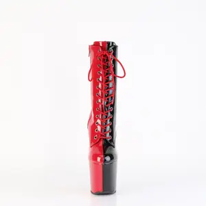 Women's 8-in Heelless Patent Platform Boot - CRAZE-1040TT, Red Black, Lace-Up Footwear Shoe