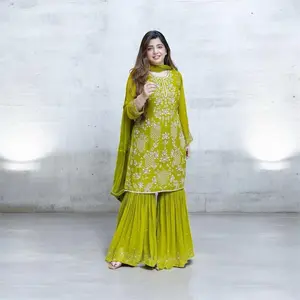 Parrot Green Garara Set Soft Georgette Perfect for Special Occasions or Parties Elegant Design Dress