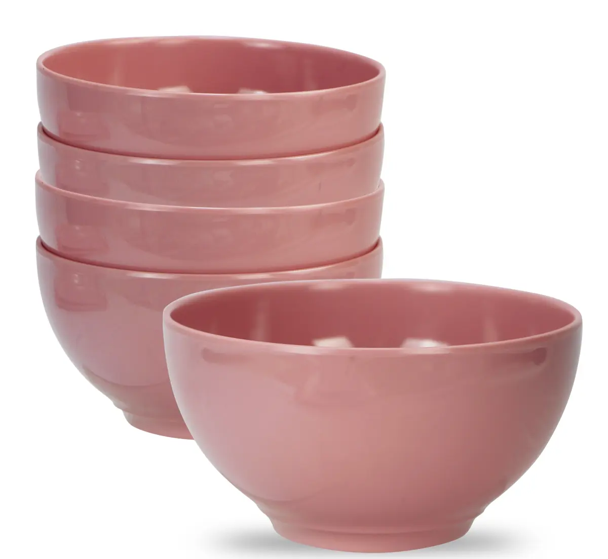 212 MAIN 6-Piece Durable Melamine Round Bowls Set - 16oz Lightweight, Dishwasher-Safe Pink Tableware, Dinnerware Sets (Model 73601)