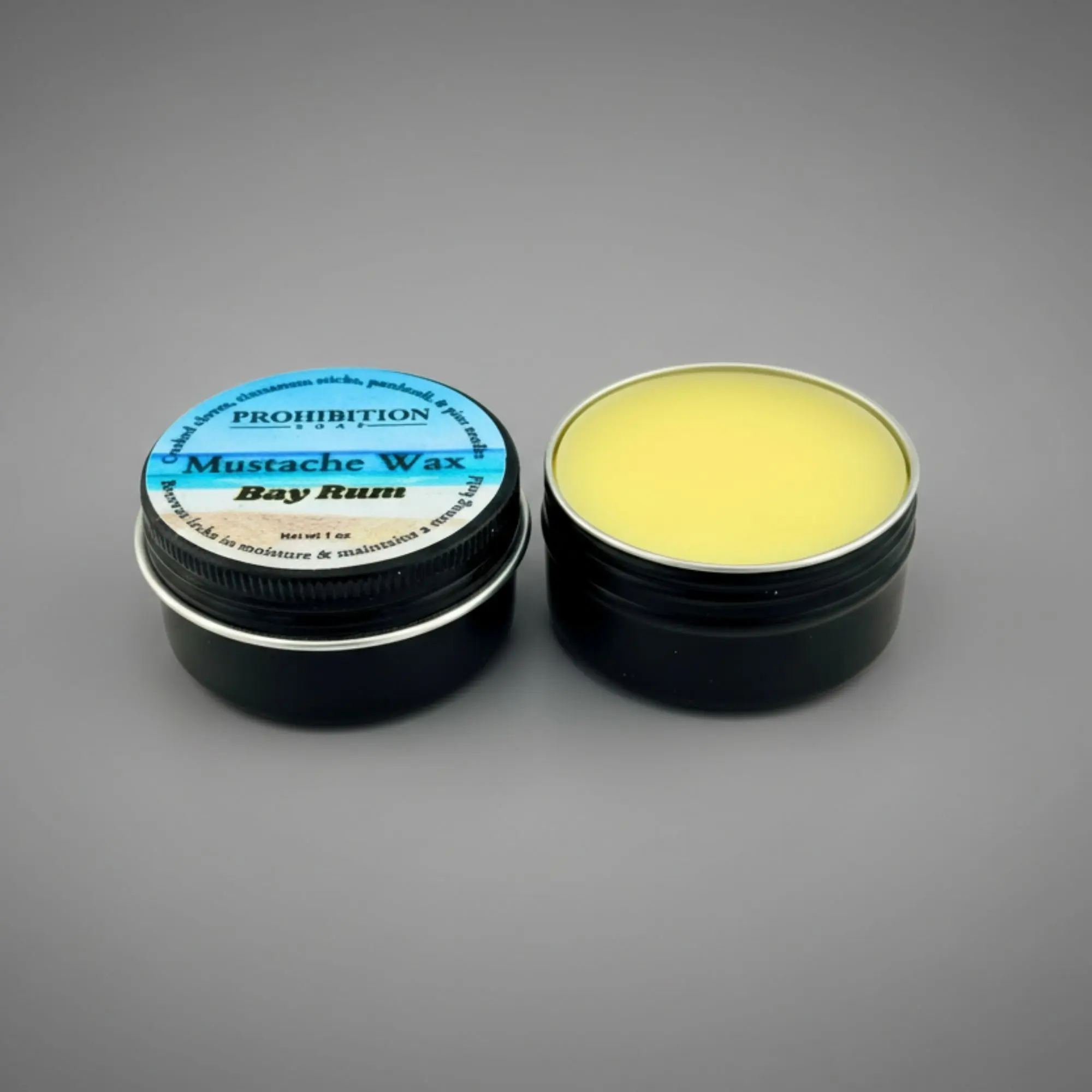Prohibition Soap MUSTACHE WAX | Bay Rum | for Styling Mustache or Beard, With Beeswax, Organic Golden Jojoba Oil, and Argan Oil, Premium Blend, Strong Hold, Silicone-Free