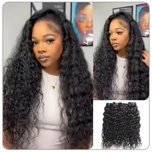 [Wequeen] Water Wave Hair Bundles 12-28 Inch Budget Friendly 10A Grade Brazilian 100% Human Hair Wet Look Quick Weave Sew in/Glue in Free Perm Rods