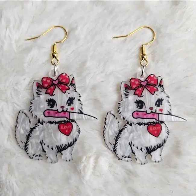 Angry Kitten Hook Earrings -Costume Jewlery-Jewelry for Daily Wear