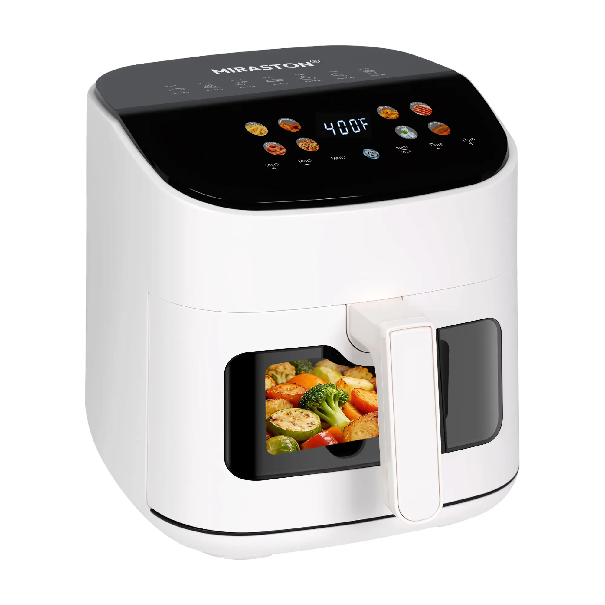 MIRASTON Modern White 6.8QT Smart Air Fryer, Sleek Aesthetic for Every Kitchen Decor, 8-in-1 Digital Touchscreen with Viewing Window, 1500W Fast Cooking, Non-Stick Basket for Family