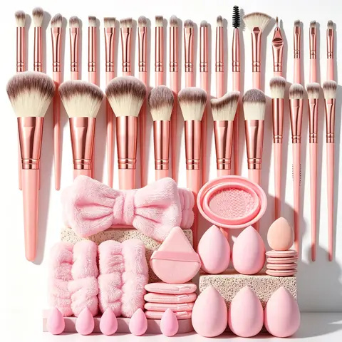 Women's 54-Piece Premium Hypoallergenic Synthetic Hair Makeup Brush Gift Set - Face & Eye Makeup Accessories, Brushes+Sponges, Storage, Eyeshadow Blending, Powder/Blush Application, Waterproof, All Skin Types, Back to School Gift